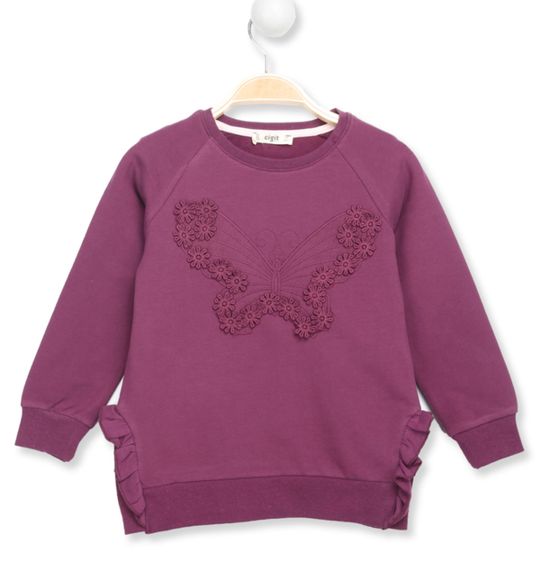 Cigit kids kuscheliger Sweatshirt mit Schmetterlingsdetail